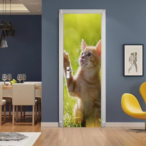 3D Türtapete Türfolie selbstklebend TürPoster Garten Tier Katze PVC Türaufkleber Fototapeten 86x200 Wasserfest Wandtattoo Für Schlafzimmer Wohnzimmer Tür Dekoration Tapete