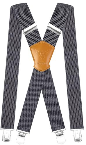 Fevaeno Hosenträger für Herren mit 4 Starken Metal Clips 4cm Breit X Form Einstellbar und Elastische Einheitsgröße Hosenträger für Männer und Damen Grau