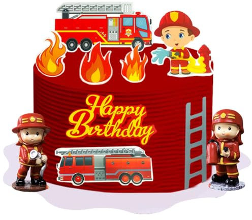 10PCS Feuerwehrauto Cake Topper,Feuerwehrmann Tortendeko Geburtstag Kuchen Deko Figuren Happy Birthday Kindergeburtstag Deko Torte Geburtstagsdeko Kuchendeko Feuerwehrmann Geburtstagsparty