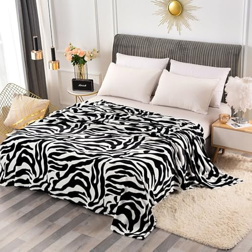 DOTBUY-SHOP Flanell Decken, Kuscheldecke Flauschig, Moderner Stil Fleecedecke-Sofadecke, Winterliche Flanell Wärme Decke, Waschbar Kuscheldecke (180x200cm,Zebra-Druck)