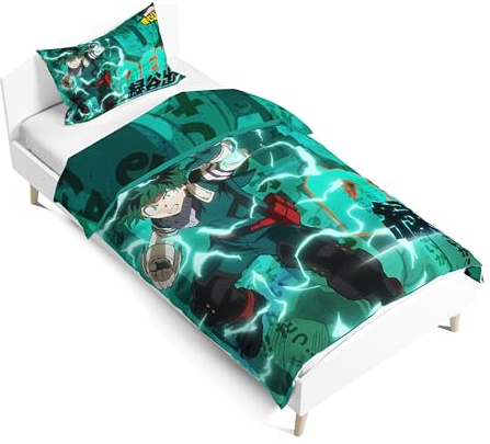 Zhongkaihua MHA Bettwäsche-Set Midoriya Izuku Anime-Bettwäsche-Set für Einzelbett, Bettbezug und Kissenbezug, 2-teiliges Set für Kinder, 135 x 200 cm, mehrfarbig
