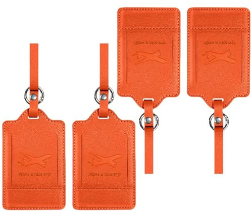 Gepäckanhänger, Mikrofaser-Leder, personalisiertes Kofferanhänger-Set, Gepäckanhänger, Etiketten, Reisezubehör, 4 Stück (orange)