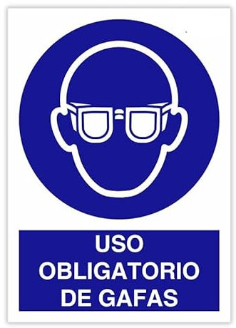 FERRETELIX® Cartel señal PVC Uso obligatorio gafas de seguridad 40cm x30 cm. G