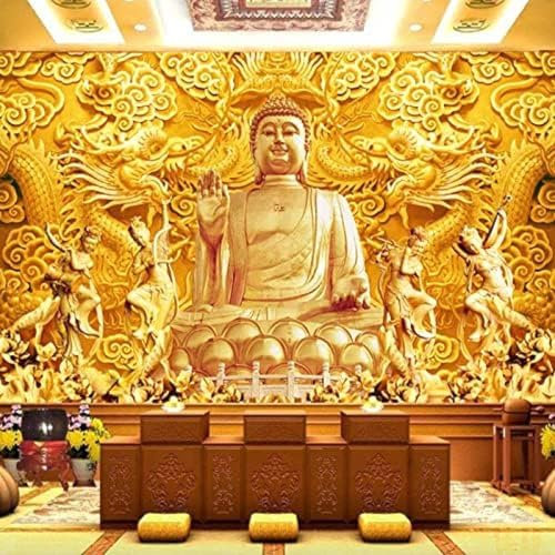 XLMING Dreidimensionale Relief-Buddha-Wandskulptur Aus Gold 3D Tapete Wohnzimmer Sofa Schlafzimmer Esszimmer Home Dekoration Wand-300cm×210cm