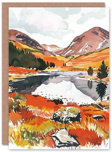 Artery8 Greeting Card Cairngorms National Park Autumn Heather Lake Blank For Him Or Her Art Birthday Card