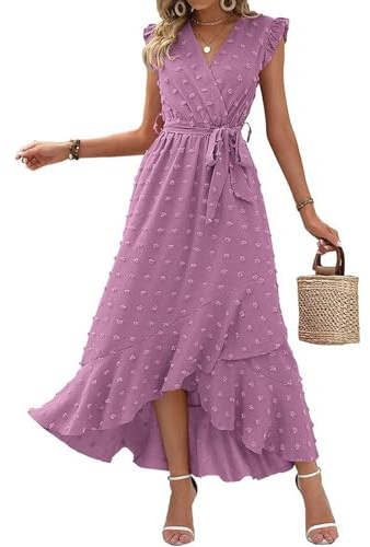 SCBFDI Robe Cocktail Femme Sexy Cintrée Ete Courte Devant Longue Derriere | Manches Volantes Bureau Estivale Chic Plage Robe