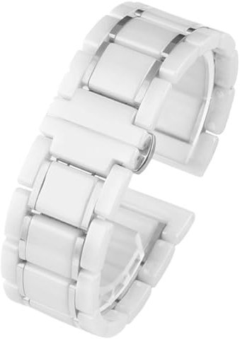 Bracelet de Montre en céramique Compatible avec Les Montres connectées et Les Montres à Quartz (Blanc x Argent 22 mm)