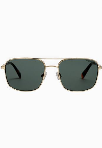Superdry Herren Eckige Pilotensonnenbrille aus Metall Hellgold/Grüne Gläser 1SIZE