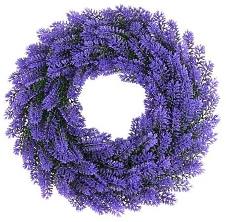 Weinsamkeit Corona de Lavanda para Puerta Delantera, 34 cm, Flores Lavanda Artificial, Corona de Puerta, Corona Decorativa, Corona Flores Pared, para Puertas, Ventanas, Paredes y Dormitorios