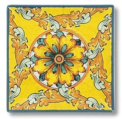 Excelsa Trinacria Set 6 Piatti Quadrati in Ceramica, 24 cm, Motivo Floreale Giallo