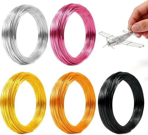 Eowppue Filo di Ferro Modellabile 30 Metri 2mm Set Alluminio Colorato per Artigianato Gioielli Decorazioni Sculture Nero Oro Rosa Giallo Argento