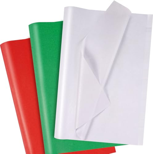 120 Blatt Geschenkpapier Seidenpapier, Grün Weiß Rot Seidenpapier Verpackungsmaterial, 3 Farben Tissue Paper Bulk, Transparentpapier Bastelpapier für Geburtstag, Weihnachten, Party, 50 x 35 cm
