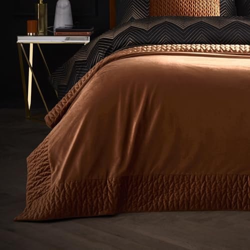 Laurence Llewelyn-Bowen Siena Velvet Bedspread, Spice, 100% Recycled Polyester, 150 x 220 cm, Quilted Border, Plain Style