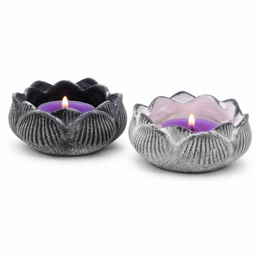 2 Set Lotus Teelichthalter, Lotus Kerzenhalter, Lotusblume Kerzenständer, drinnen & draußen, Schwarz-Weiß (Schwarz-Weiß)