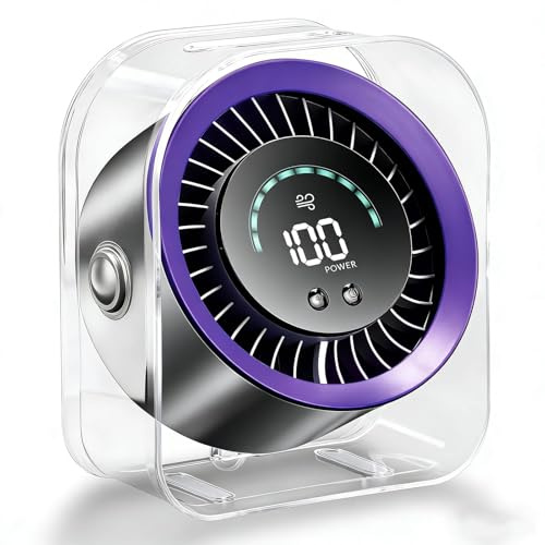 Rechargeable Small Desk Fan Quiet, 4000mAh Portable Mini Fan USB Fan | Table Fan with 100 Speeds Turbo Flow, 360° Adjustable, LED Display, Desktop Cooling Fans for Bedroom Office Travel - Purple