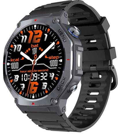 Smartwatch Uomo GPS, 1.43 AMOLED Militari Orologio Smartwatch con Chiamate Bluetooth, 5 ATM Smart Watch con Sonno/Cardiofrequenzimetro/Torcia/Bussola, 160+ Sportive Fitness Tracker per Android iOS