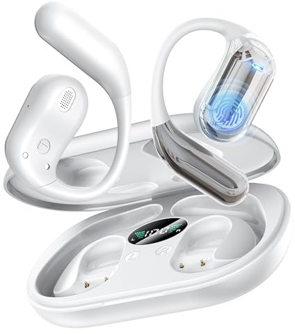 Boytond Open Ear Bone Conduction Headphones - Wireless Bluetooth Earbuds with Deep Bass, Waterproof Sports Earphones for Running & Fitness, Secure Fit for Small Ears with Mic - White