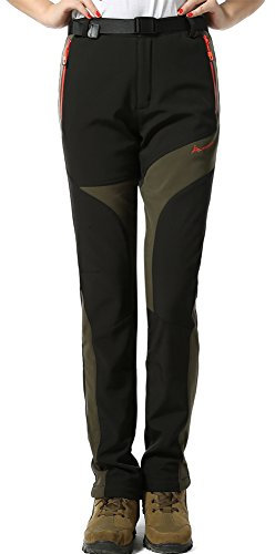 M.Baxter Damen Gefüttert Softshellhose Funktionshose Berghose Trekkinghose wasserdicht + atmungsaktiv + warm + elasstisch Wanderhose Damen Winterhose Outdoorhose Herbst Winter Schwarz
