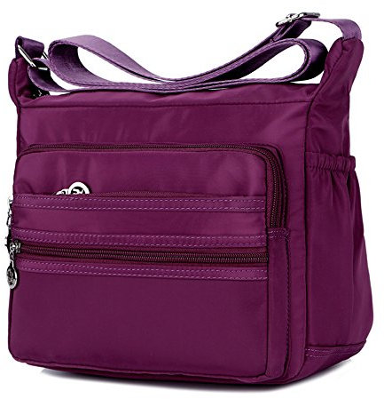 XUEREY Women's Multi-Pocket Casual Crossbody Handbags Waterproof Shoulder Nylon Bags (Purple)…
