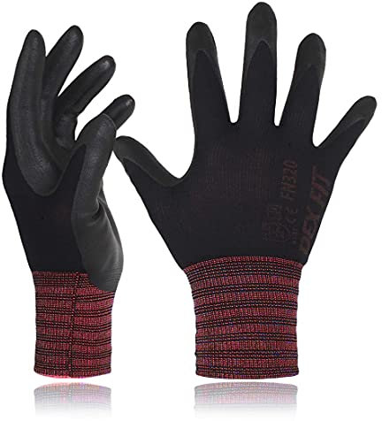 DEX FIT Guantes para Jardinería FN320, Ajuste Cómodo Elástico 3D, Buen Agarre, Recubrimiento de Espuma Duradero de Nitrilo, Táctil, Fino y Ligero, Lavable; Negro 11 (XXL) 3 Pares