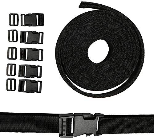 5 Paar Gurtbänder mit Schnallen, 25 mm Nylon Gurtband Doppelseitig Starke PP Clips für Armbänder, Hundehalsbänder, Rucksack, Zelt, Schwarz