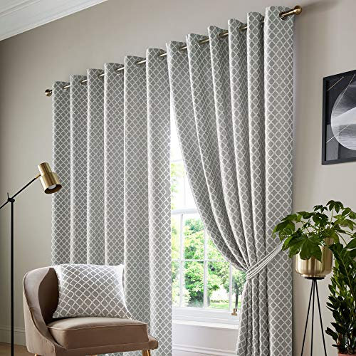 Alan Symonds Cotswold Fully Lined Jacquard Eyelet Ring Top Curtains - Pair (Silver/Grey, 90 x 72 (229x183cm))