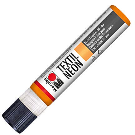 Marabu 18080009324 - Textil Neon Liner orange 25 ml, fluoreszierende, intensive Tageslichtfarbe für helle Textilien, auf Wasserbasis, geruchsneutral, speichelecht, leuchtet im Schwarzlicht