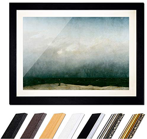 Bild mit Rahmen - Caspar David Friedrich Der Mönch am Meer 60x40 cm ca. A2 - Gerahmter Kunstdruck inkl. Galerie Passepartout Alte Meister - Rahmen schwarz
