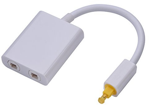 Divisor de Audio Divisor de Cable Óptico de Doble Puerto Toslink Adaptador de Divisor Óptico de 2 Vías de Entrada/Salida con Cable de Audio 1 en 2 de Salida(Blanco)
