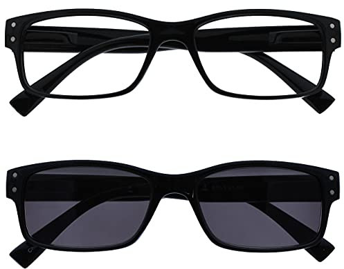 The Reading Glasses Company Die Lesebrille Unternehmen Herren Groß Schwarz Leser Mit Sonne Leser Doppelpack Federscharniere RS11-1 +1,50