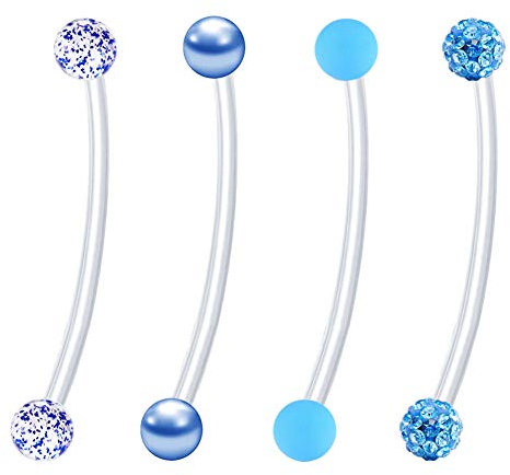 Piercing Grossesse Nombril Flexible Plastique Transparent Bioflex Retainers Long Piercing Nombril Ventre Anneaux Piercing Ventre Bar 38mm Longueur Ajustable Perle Cristal Boule 14G 4 Pièces
