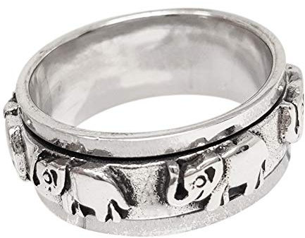 Treasure Bay Ring aus massivem 925er-Sterlingsilber, 8 mm, Elefanten-Design, drehbar, Stressabbau, erhältlich in verschiedenen Größen, Sterling Silber