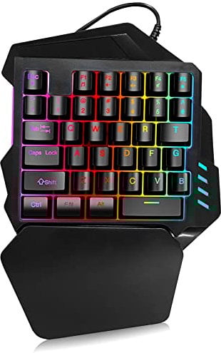 One Handed Membrane Gaming Keyboard, 5 Multi-media Keys Single Hand Keyboard 35 Keys Gaming Mini Keyboard with FN Keys Ideal for Left Hand User