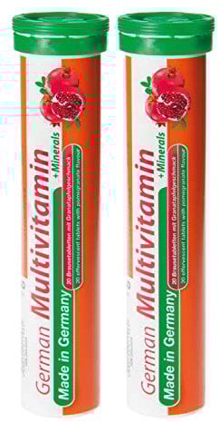 Multivitamin + Minerals - 2 x 20 effervescent Tablets - Pomegranate Flavor - T&D Pharma German Multivitamin + Minerals - Made in Germany