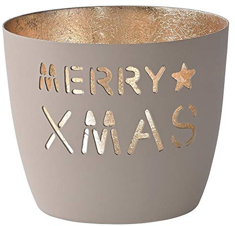 Gift Company Madras Windlicht M Merry Xmas aus Eisen in der Farbe Sand-Gold, Maße: 10cm x 10cm x 8,5cm, 1030704029