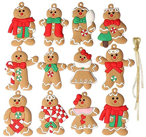 Elionless Weihnachtsbaumschmuck, 12 Stück, traditionelles Lebkuchen-Männchen, Weihnachtsbaumschmuck, (Lebkuchenmännchen A), Polyvinylchlorid