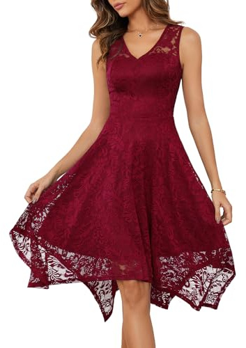Meetjen Robe de Soirée/ Robes de Cocktail/ Robes de Plage | Ourlet mouchoir, col en V, sans manches, midi, fantaisie, demoiselle d'honneur, modeste, robe de bal