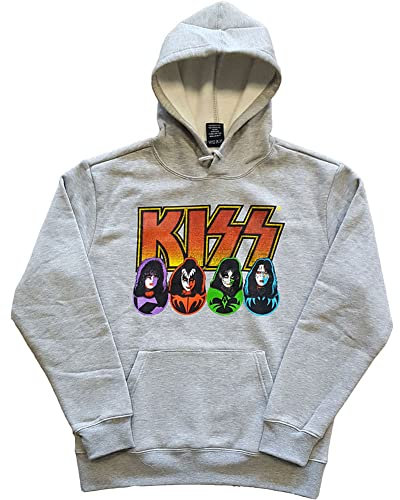 KISS Kapuzenpullover Band Logo Faces and Icons Nue offiziell Herren Grau