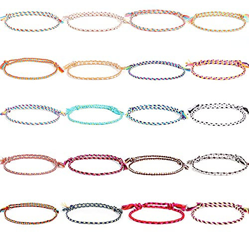 Cytecedx Lot de 20 bracelets d'amitié en tissu tressé pour femme et fille - Réglable - Multicolores - Fait à la main - Cadeau pour meilleure amie, anniversaire, Noël