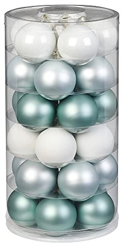 Inge Glas Weihnachtskugeln | Schöne Christbaumkugeln aus Glas | 30 Kugen in Dose | Christbaumschmuck Weihnachtsbaumschmuck Weihnachtsbaumkugeln (Nordic Journey | hellblau Mint weiß)