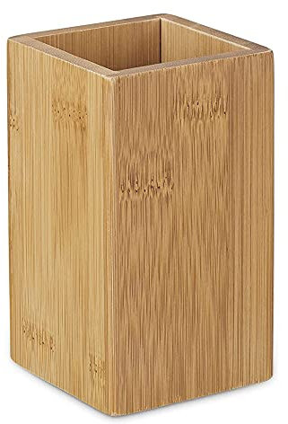 Hsthe Sea Gobelet à brosse à dents en bambou, porte-brosse à dents, pot à crayons carré en bambou | Porte-crayon carré en bois pour brosse à dents, nettoyeur de langue et dentifrice, accessoire de