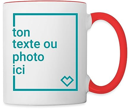 Spreadshirt Créez Votre Propre Tasse Personnalisée avec Texte ou Photo Individuelle Mug Bicolore, taille unique, blanc/rouge
