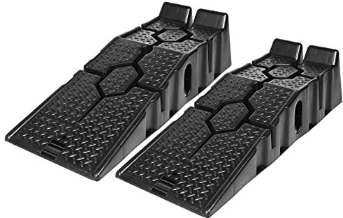 Froadp 2X Laderampe Set, Kunststoff Auffahrrampe Schwarz, Gummifasern Bordsteinkanten Rampe, Auffahrkeile mit Überfahrschutz, Türschwellenrampe Belastung Max. 2500KG pro Paar(90x33x22.5cm)