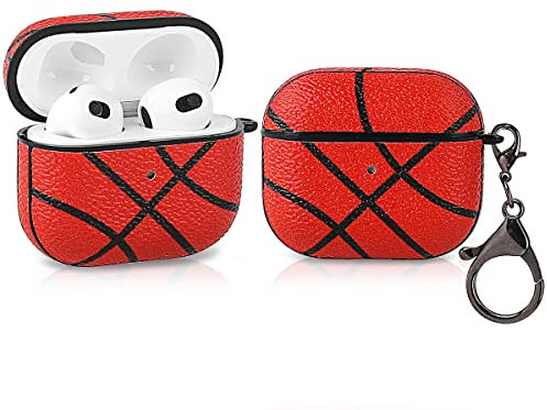 Derhom Silikon Niedliche Lustige Abdeckung Kompatibel mit Apple Airpods 3[Leather Series][2021 Released] (Basketball)
