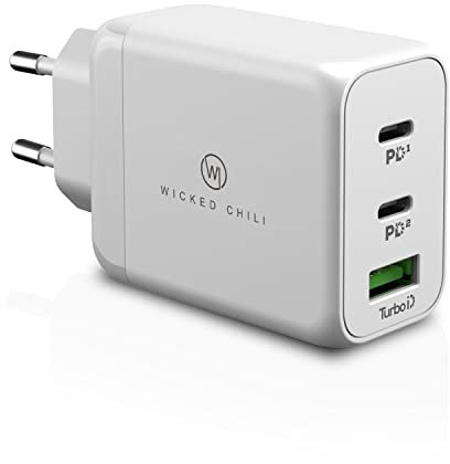 Wicked Chili 65W USB-C GaN Ladegerät, 3-Port Netzteil mit Dual USB-C und USB-A Anschluss, kompatibel mit Microsoft Surface Laptop, Surface Book, Surface Go, Surface Pro, Notebook, Handy und Tablet
