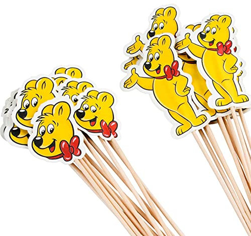 Zenker meets Haribo Party Picker 24er-Set - 24 Spieße für Fingerfood, Snacks oder Käse - Cocktail Spieße im Haribo Goldbär-Design, Gelb/Braun