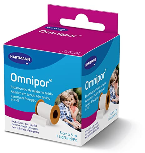 Omnipor, Esparadrapo de Tejido no-Tejido Resistente, Pre-Tape para la Sujeción de Apósitos y Vendajes, Espadrapo Hipoalargénico y Resistente al Agua, Cinta Quirurgica, Color Blanco (5cm x 5m)