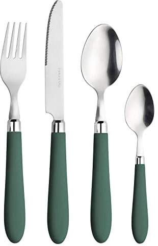 Prima Collection, Set da 24 Posate Serie Daisy, in Acciaio Inox Nichel Free, con Manico Colore: Verde, con Scatola Regalo