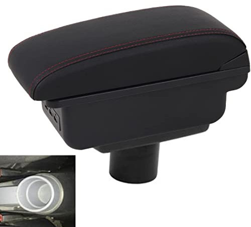 XMHL Consoles D'Accoudoir Compatible avec Seat Ibiza 6j Ibiza 6L, BoîTe D'Accoudoir De Console Centrale De Voiture avec Porte-Gobelet/3 USB avec LumièRe/Couche Double