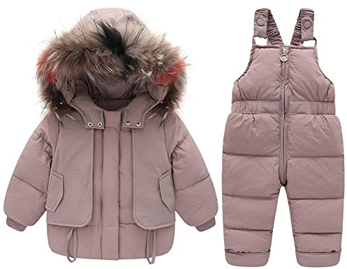 LCIGIA Jungen Skianzug Kinder Schneeanzug mit Pelzkragen Kapuze Mädchen Zweiteiliges Bekleidungssets Skijacke + Skihose Verdickte Winterjacke Daunenjacke Daunen Hose